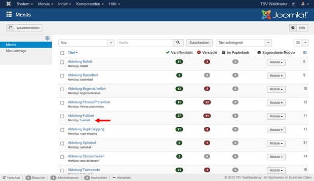 Menü-Einträge erstellen und bearbeiten